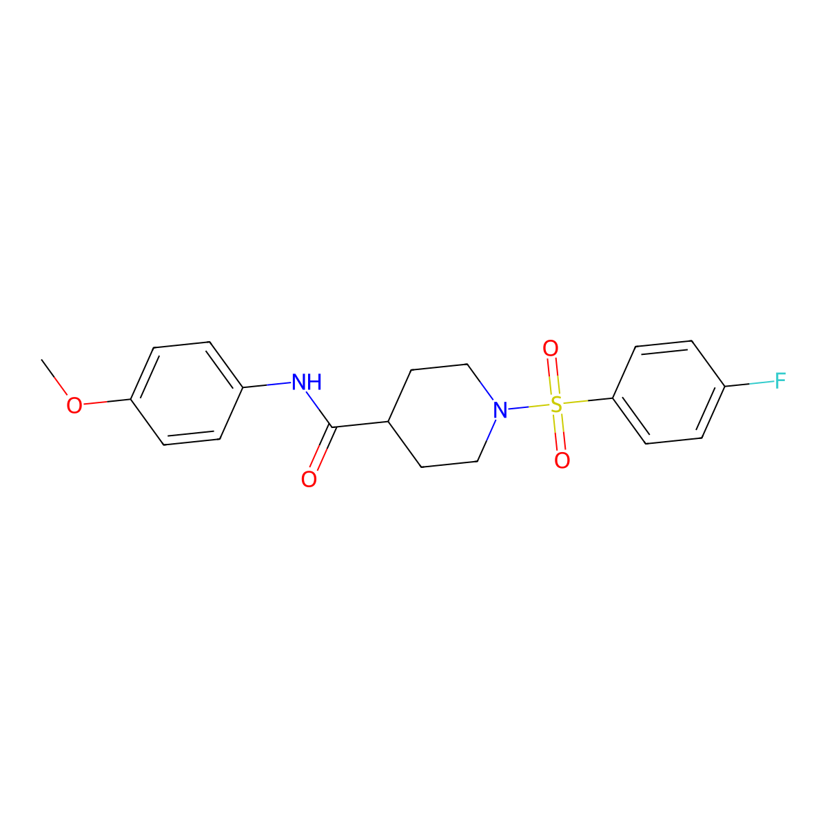 1-(4-fluorophenyl)sulfonyl-N-(4-methoxyphenyl)piperidine-4-carboxamide molecular structure, CAS 591239-28-0