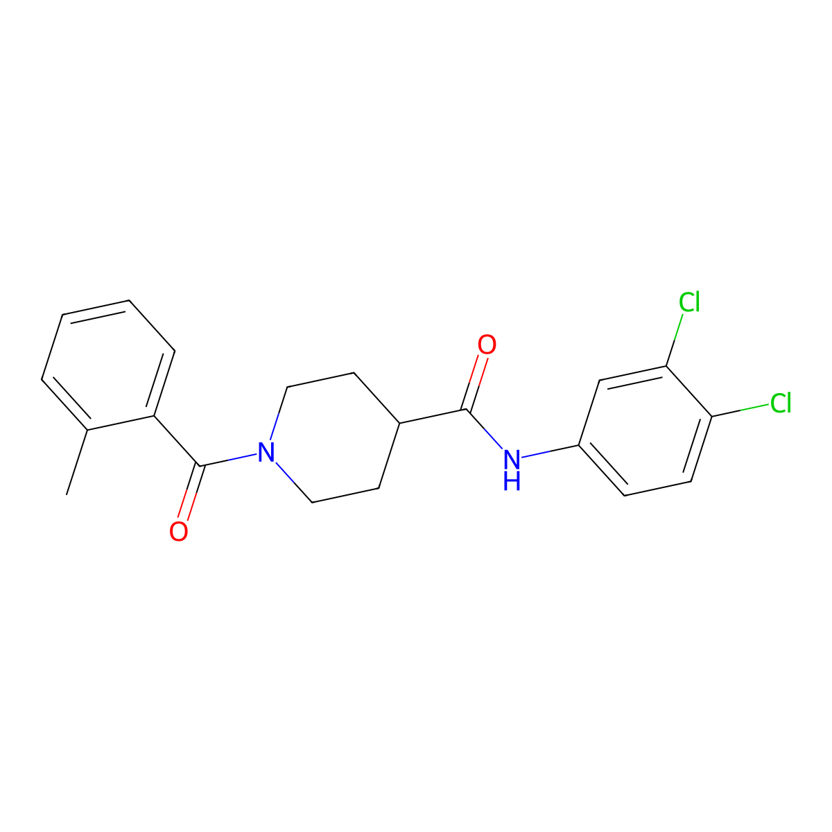 N-(3,4-dichlorophenyl)-1-(2-methylbenzoyl)piperidine-4-carboxamide molecular structure, CAS 591239-30-4