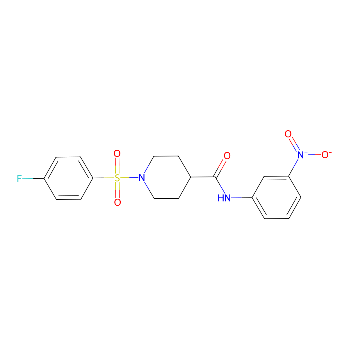 1-(4-fluorophenyl)sulfonyl-N-(3-nitrophenyl)piperidine-4-carboxamide molecular structure, CAS 591239-31-5