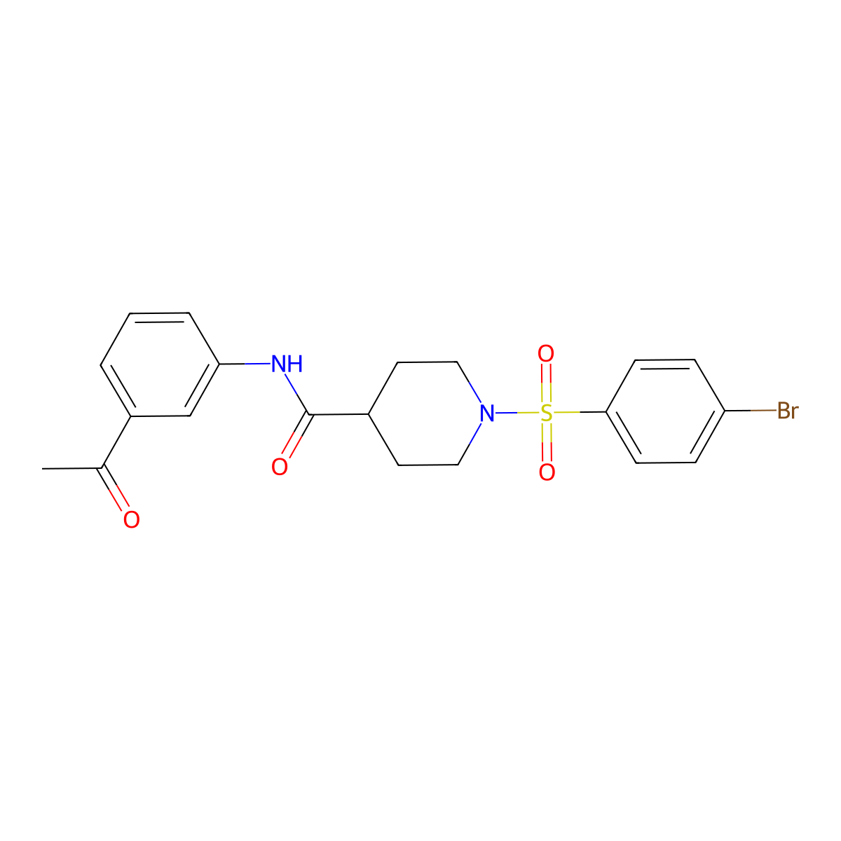 N-(3-acetylphenyl)-1-(4-bromophenyl)sulfonylpiperidine-4-carboxamide molecular structure, CAS 591239-38-2