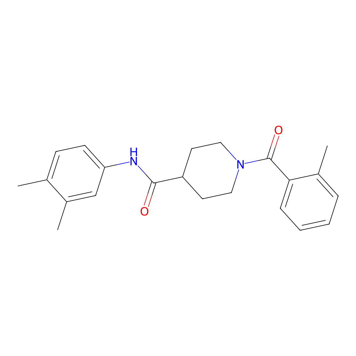 N-(3,4-dimethylphenyl)-1-(2-methylbenzoyl)piperidine-4-carboxamide molecular structure, CAS 591239-45-1
