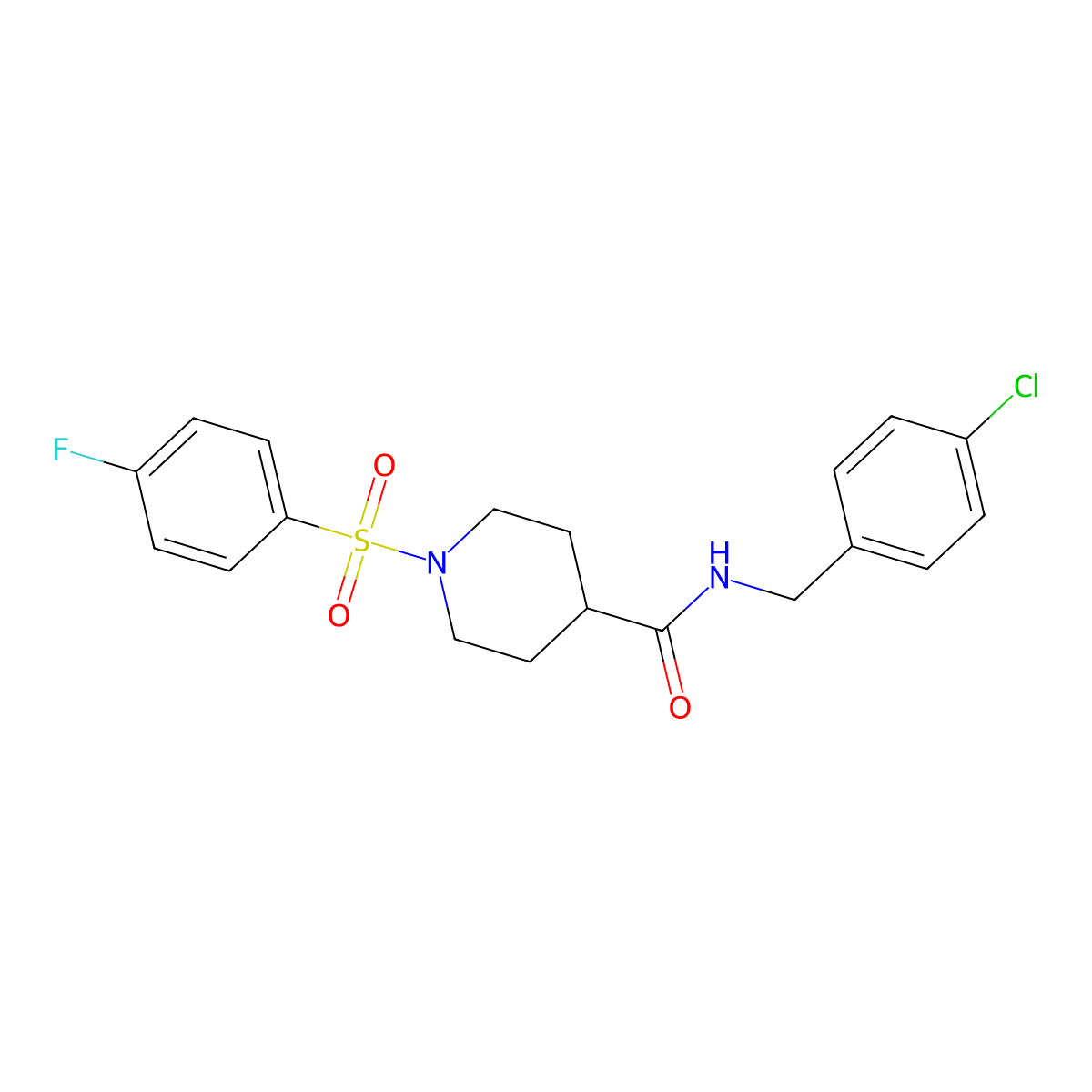 N-[(4-chlorophenyl)methyl]-1-(4-fluorophenyl)sulfonylpiperidine-4-carboxamide molecular structure, CAS 591239-54-2