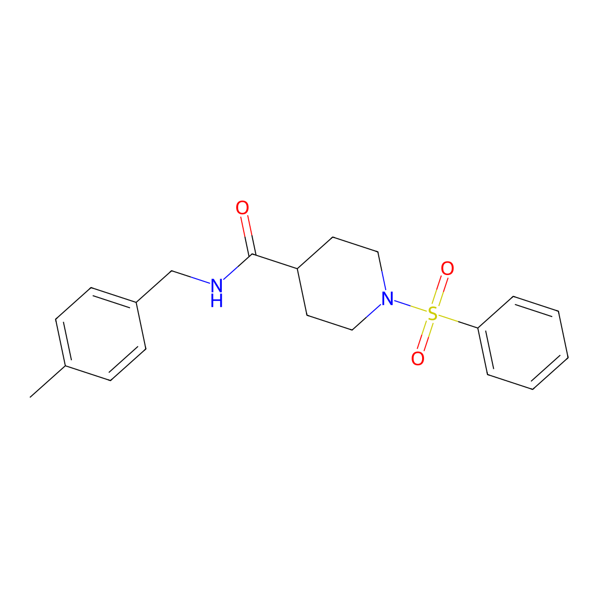 1-(benzenesulfonyl)-N-[(4-methylphenyl)methyl]piperidine-4-carboxamide molecular structure, CAS 591239-56-4