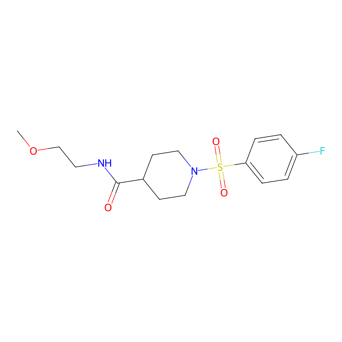 1-(4-fluorophenyl)sulfonyl-N-(2-methoxyethyl)piperidine-4-carboxamide molecular structure, CAS 591239-57-5
