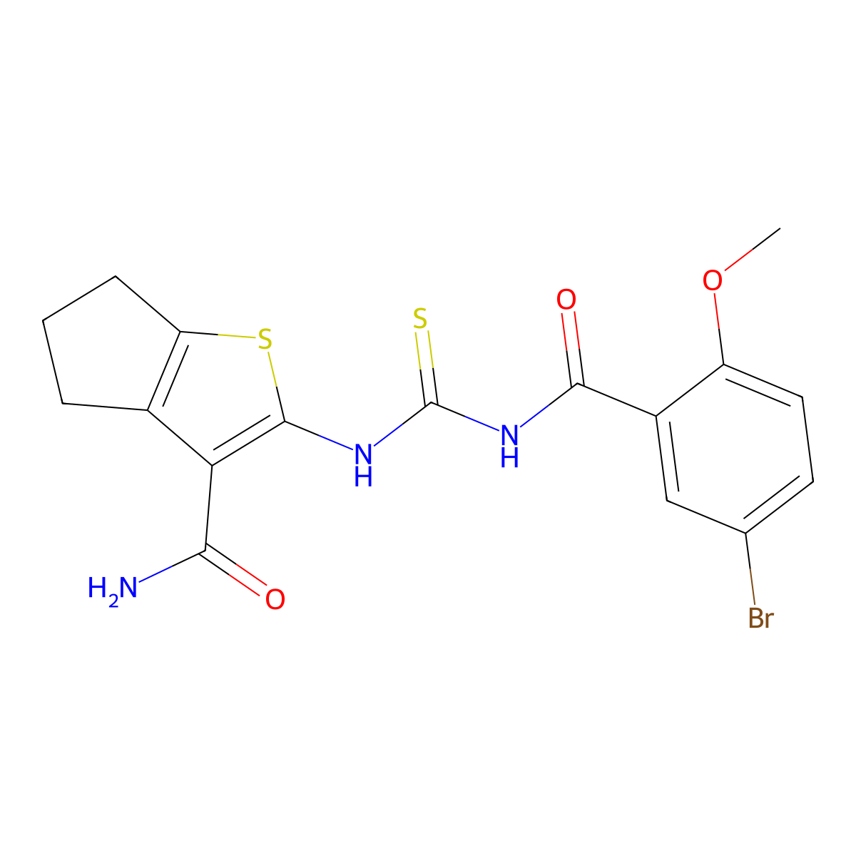 2-[(5-bromo-2-methoxybenzoyl)carbamothioylamino]-5,6-dihydro-4H-cyclopenta[b]thiophene-3-carboxamide molecular structure, CAS 591241-37-1