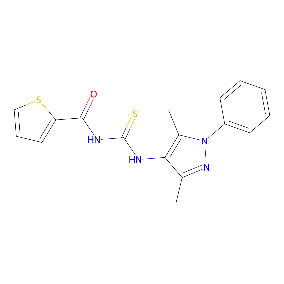 N-[(3,5-dimethyl-1-phenylpyrazol-4-yl)carbamothioyl]thiophene-2-carboxamide molecular structure, CAS 591241-59-7