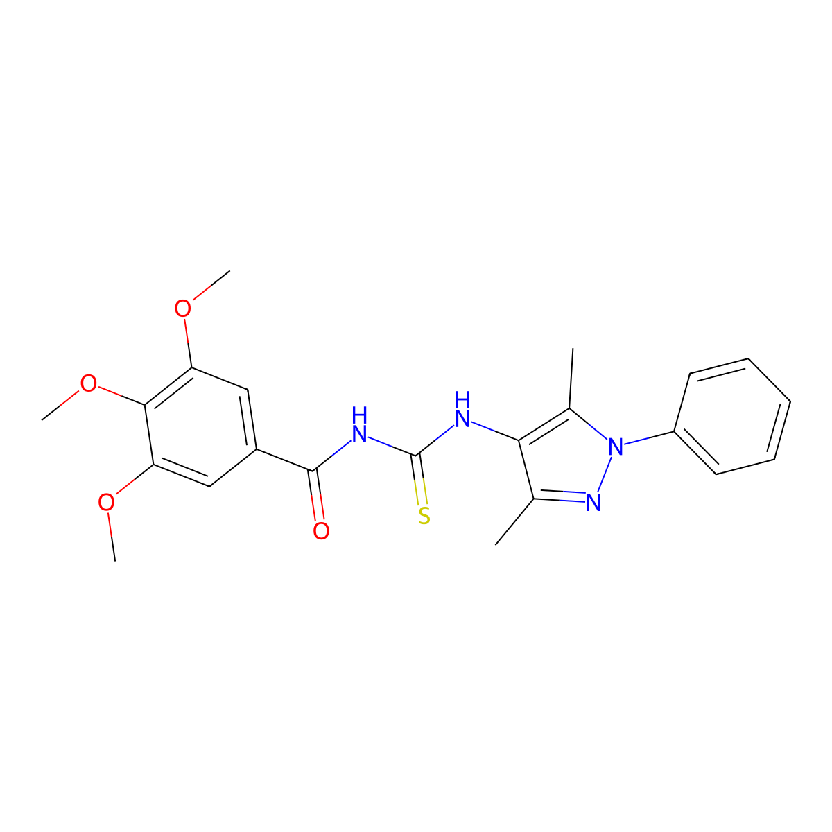 N-[(3,5-dimethyl-1-phenylpyrazol-4-yl)carbamothioyl]-3,4,5-trimethoxybenzamide molecular structure, CAS 591241-63-3