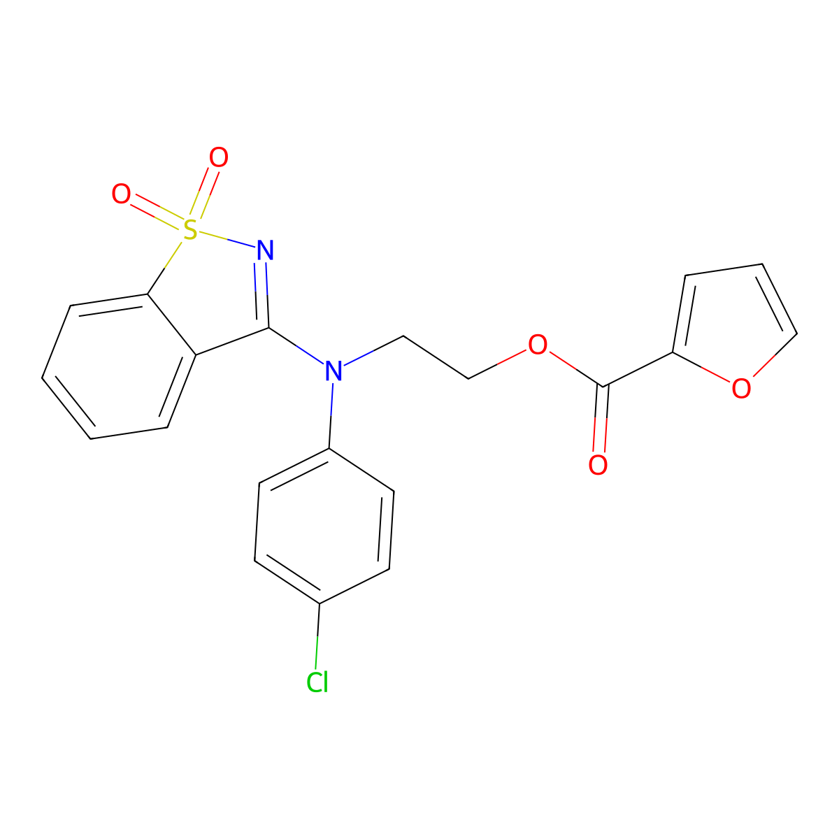 2-[(4-Chlorophenyl)(1,1-dioxido-1,2-benzothiazol-3-yl)amino]ethyl furan-2-carboxylate molecular structure, CAS 591242-60-3