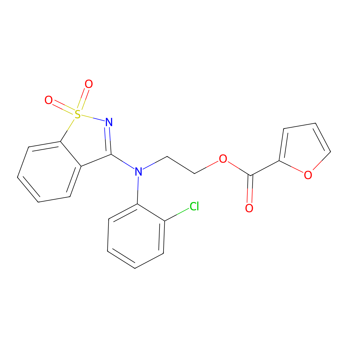 2-[(2-Chlorophenyl)(1,1-dioxido-1,2-benzothiazol-3-yl)amino]ethyl furan-2-carboxylate molecular structure, CAS 591242-62-5