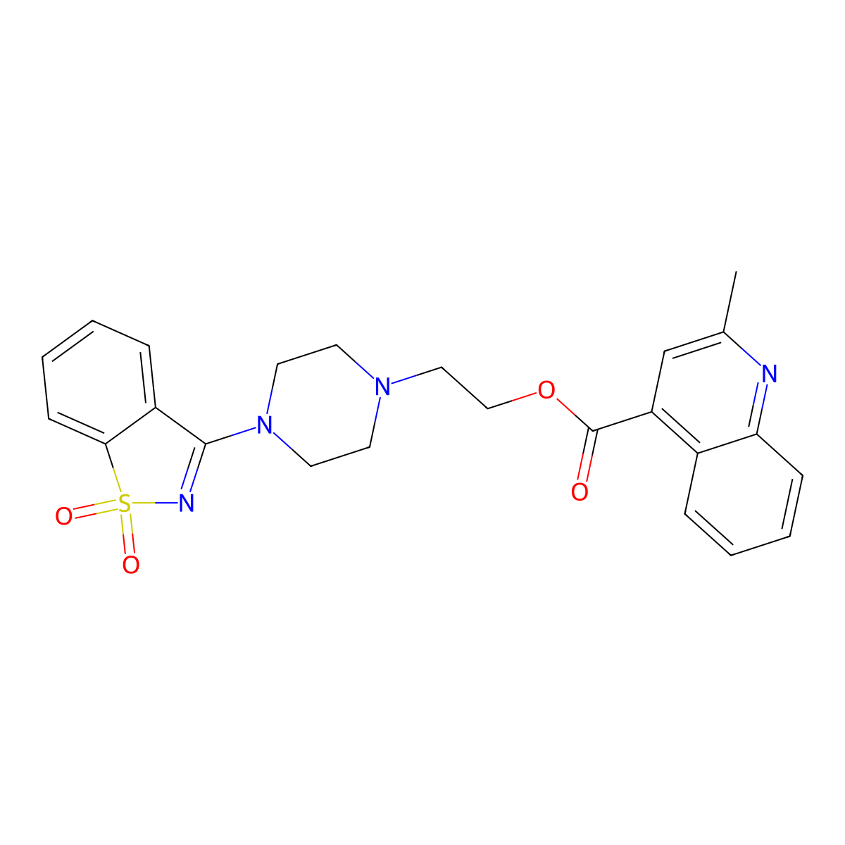 2-[4-(1,1-Dioxido-1,2-benzothiazol-3-yl)piperazin-1-yl]ethyl 2-methylquinoline-4-carboxylate molecular structure, CAS 591242-64-7