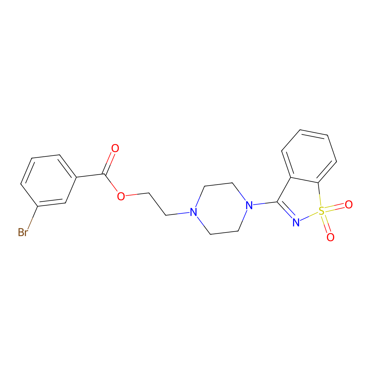 2-[4-(1,1-Dioxido-1,2-benzothiazol-3-yl)piperazin-1-yl]ethyl 3-bromobenzoate molecular structure, CAS 591242-67-0