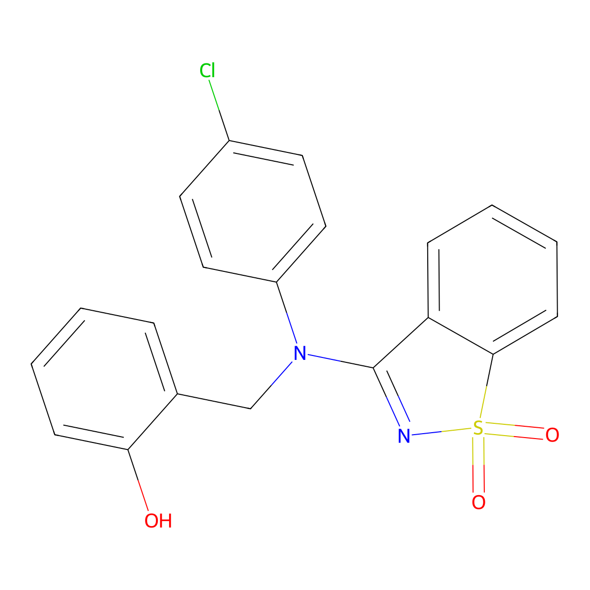 2-{[(4-Chlorophenyl)(1,1-dioxido-1,2-benzisothiazol-3-YL)amino]methyl}phenol molecular structure, CAS 591242-70-5