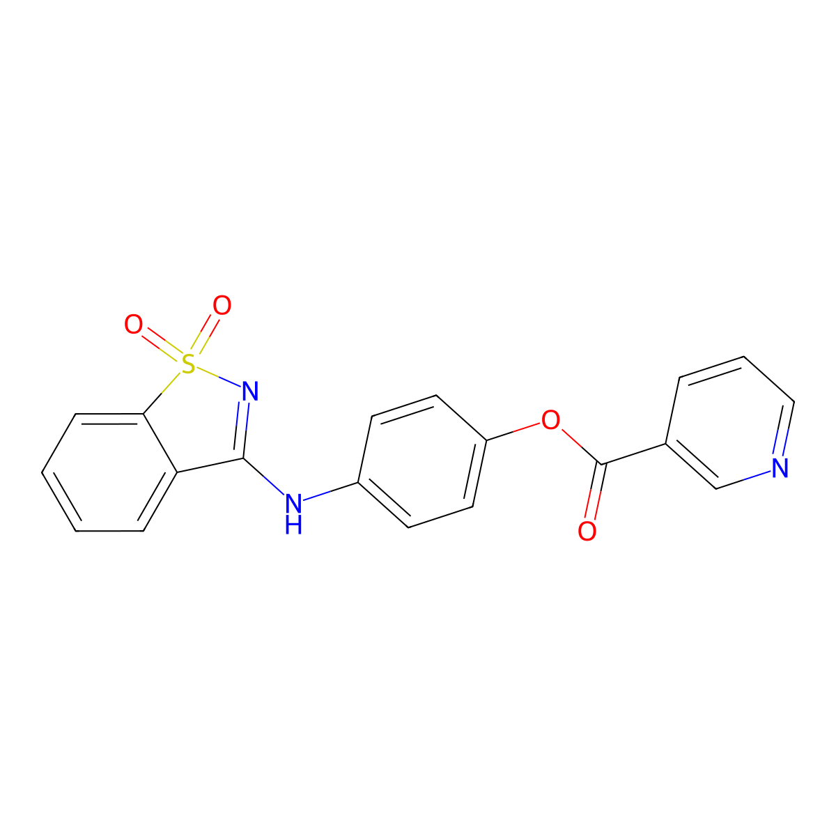 4-[(1,1-Dioxido-1,2-benzisothiazol-3-yl)amino]phenyl nicotinate molecular structure, CAS 591242-77-2