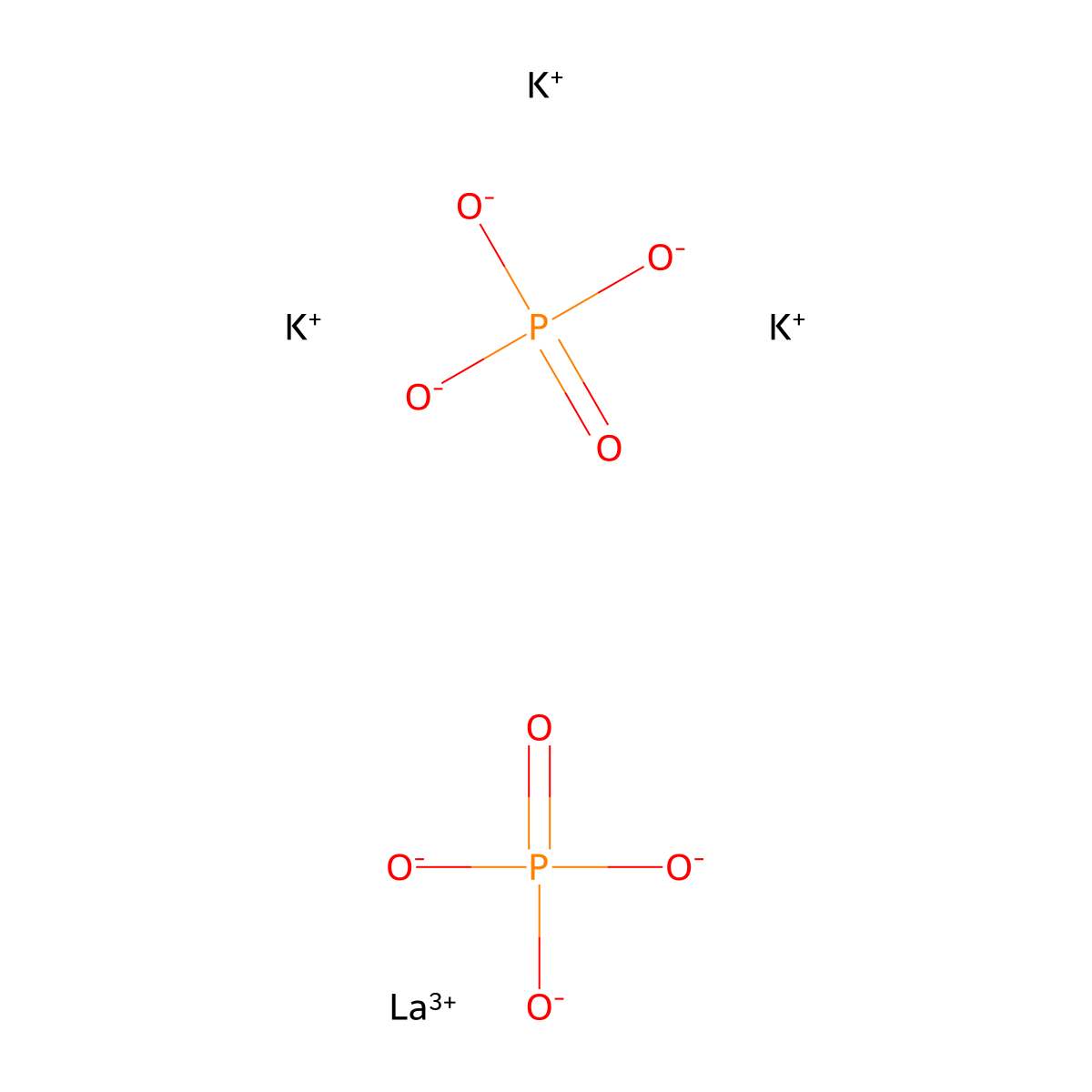 Lanthanum tripotassium bis(phosphate) molecular structure, CAS 59129-19-0