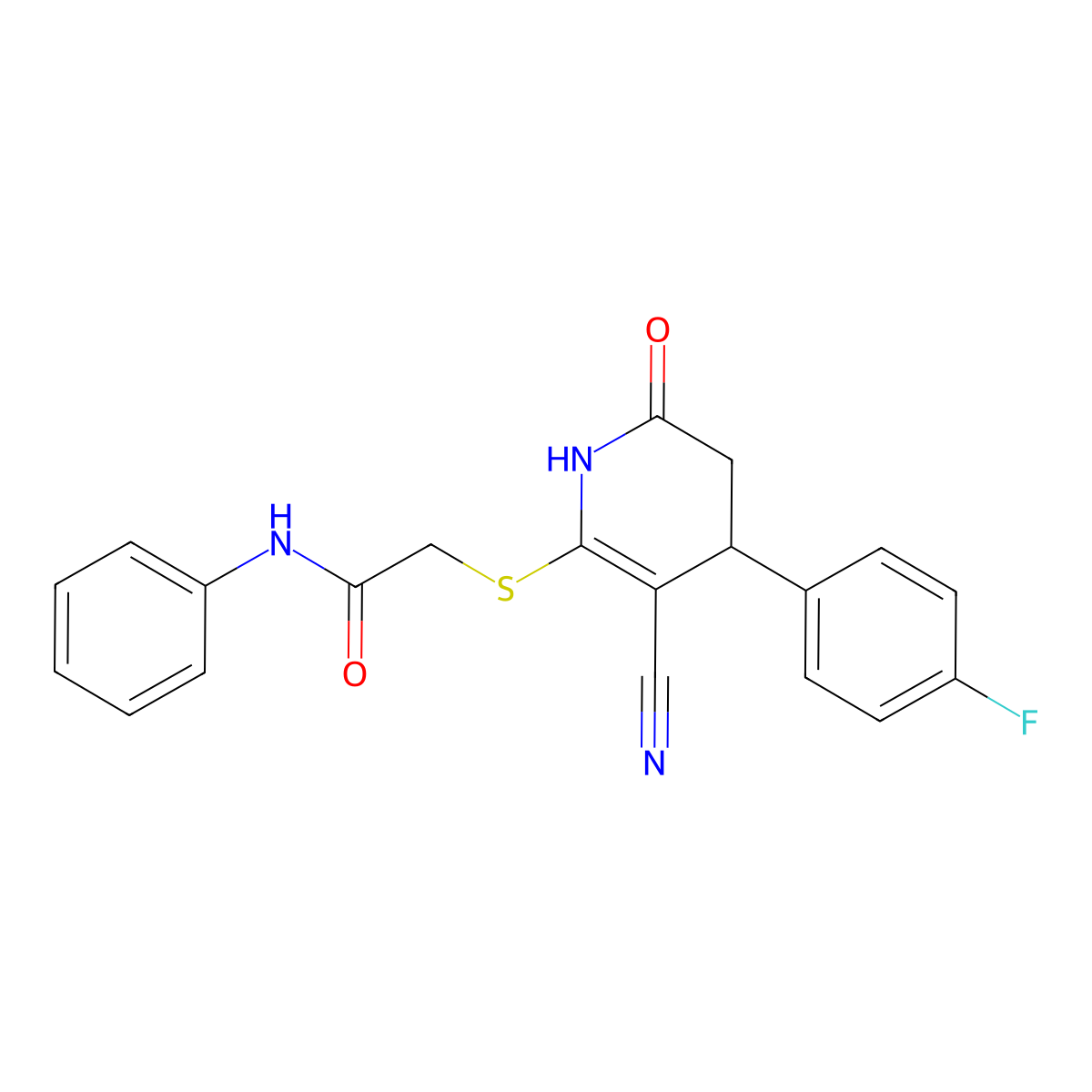 2-{[3-cyano-4-(4-fluorophenyl)-6-oxo-1,4,5,6-tetrahydropyridin-2-yl]sulfanyl}-N-phenylacetamide molecular structure, CAS 5913-52-0