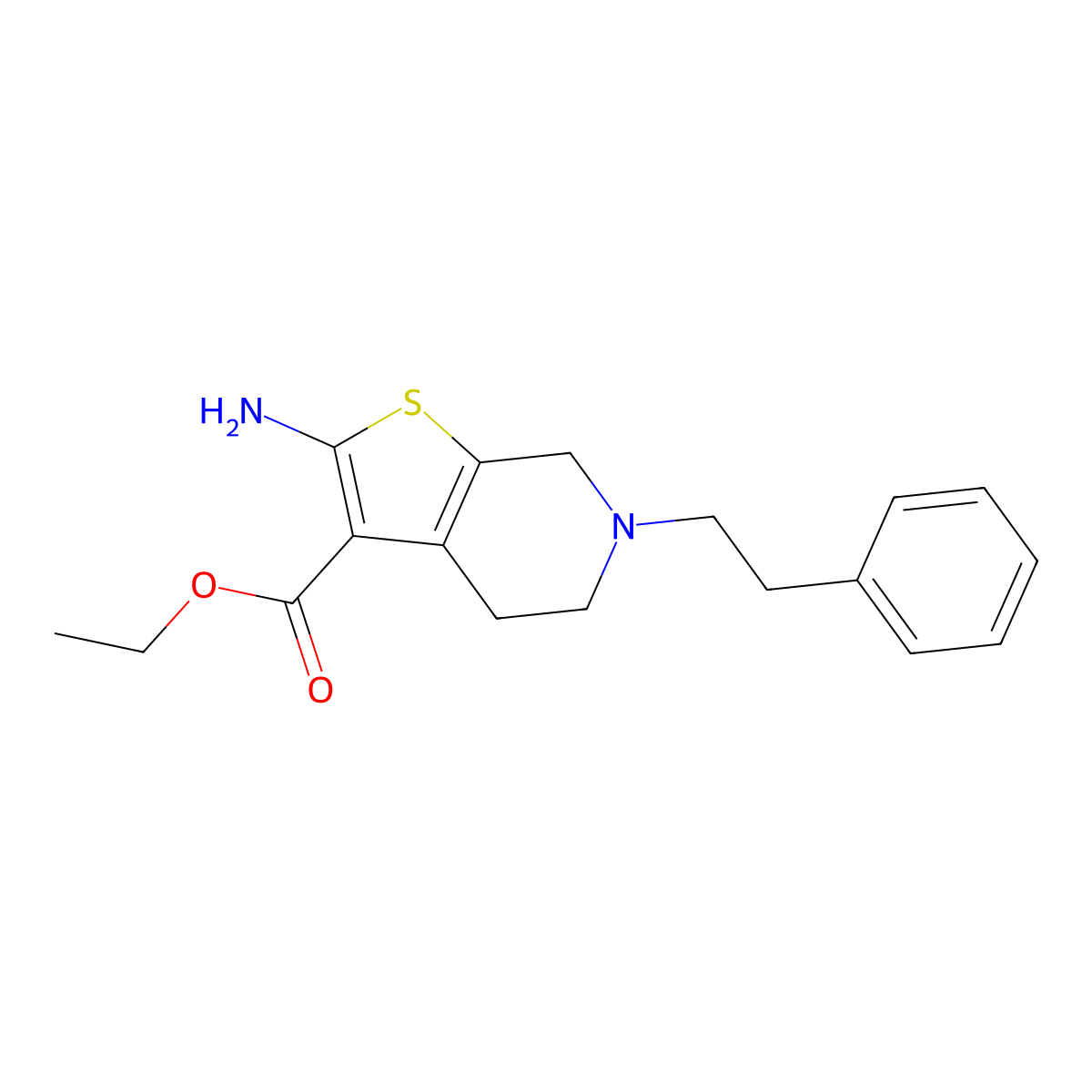 Ethyl 2-amino-6-(2-phenylethyl)-4,5,6,7-tetrahydrothieno[2,3-c]pyridine-3-carboxylate molecular structure, CAS 5913-95-1