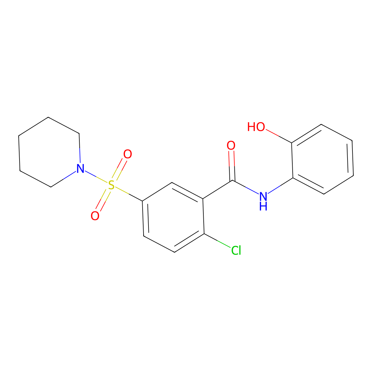 2-chloro-N-(2-hydroxyphenyl)-5-piperidin-1-ylsulfonylbenzamide molecular structure, CAS 5914-81-8