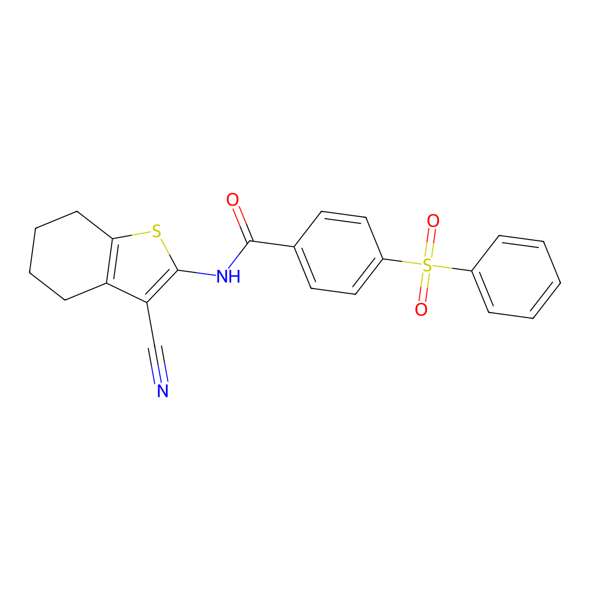 4-(benzenesulfonyl)-N-(3-cyano-4,5,6,7-tetrahydro-1-benzothiophen-2-yl)benzamide molecular structure, CAS 5915-45-7