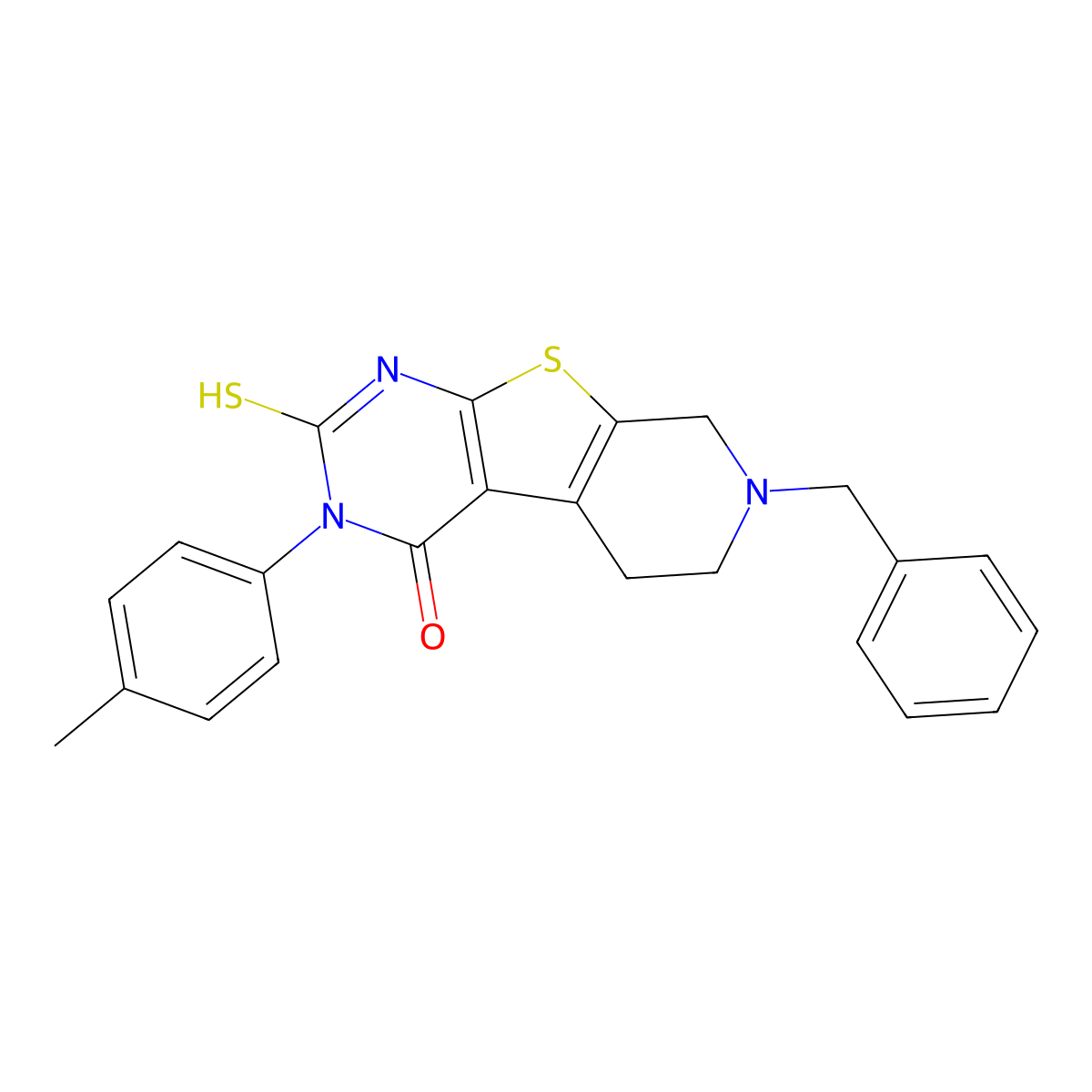 7-benzyl-3-(4-methylphenyl)-2-sulfanyl-5,6,7,8-tetrahydropyrido[4',3':4,5]thieno[2,3-d]pyrimidin-4(3H)-one molecular structure, CAS 5915-65-1