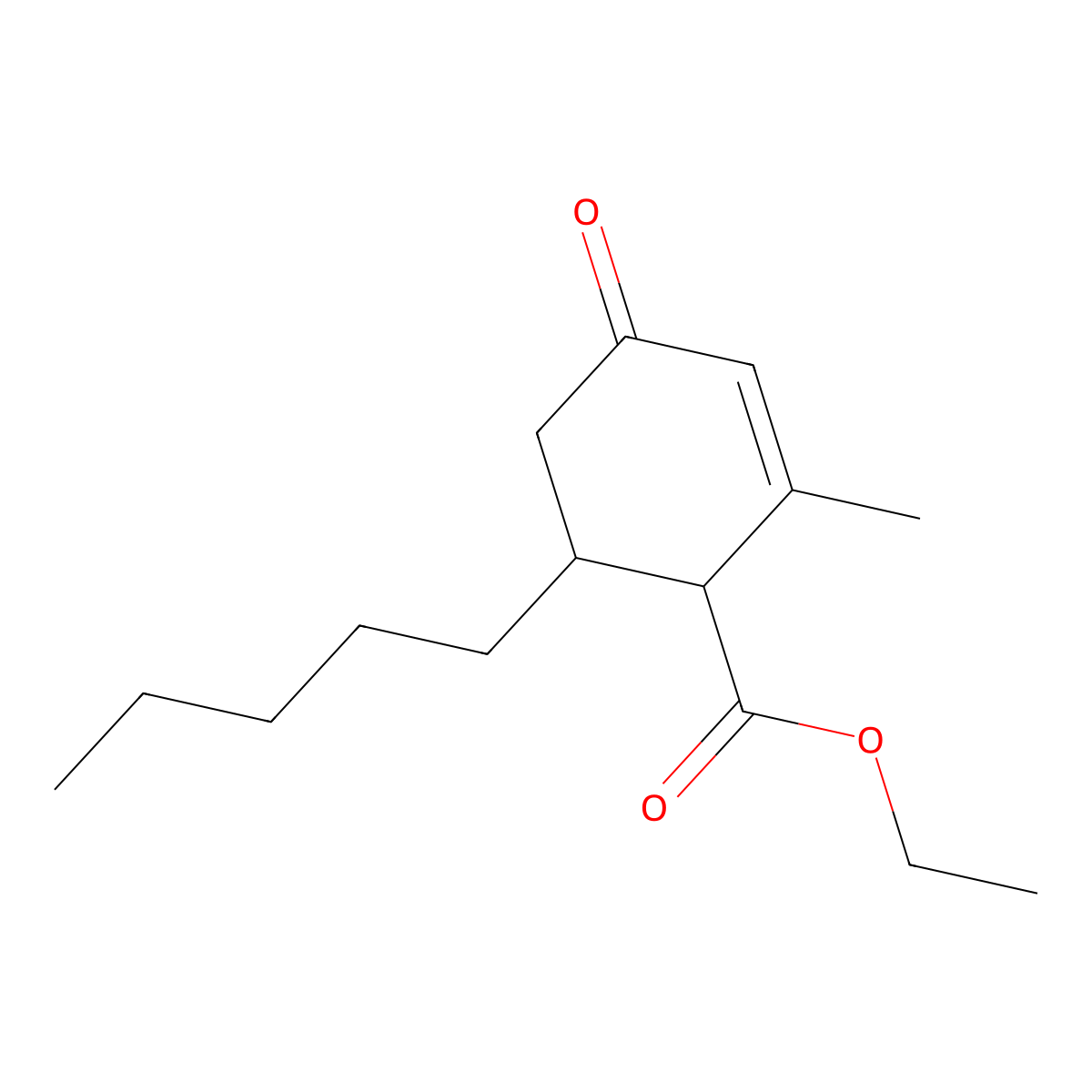 2-Cyclohexene-1-carboxylic acid, 2-methyl-4-oxo-6-pentyl-, ethyl ester molecular structure, CAS 59151-19-8