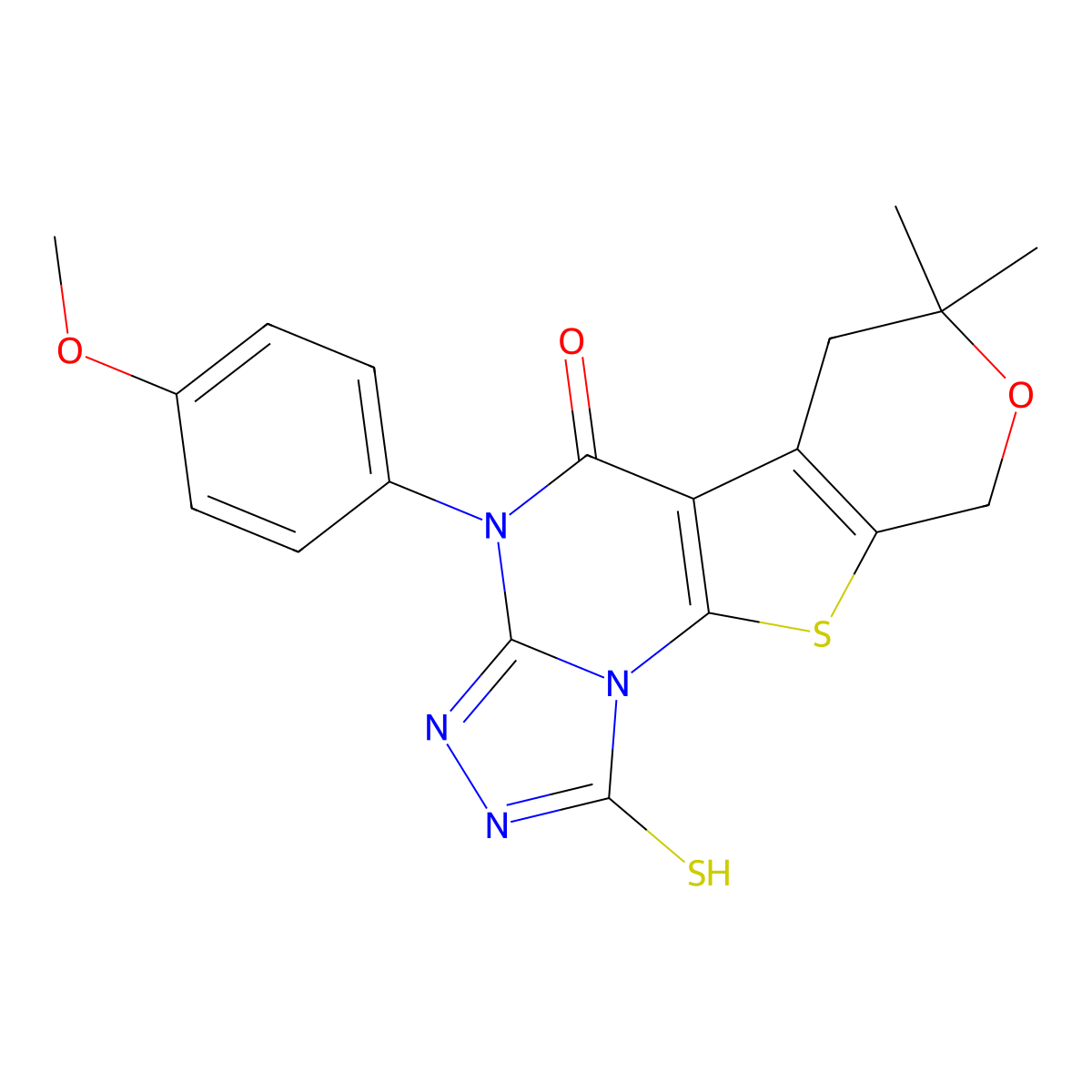 4-(4-methoxyphenyl)-7,7-dimethyl-1-sulfanyl-6,9-dihydro-7H-pyrano[4',3':4,5]thieno[3,2-e][1,2,4]triazolo[4,3-a]pyrimidin-5(4H)-one molecular structure, CAS 5916-72-3