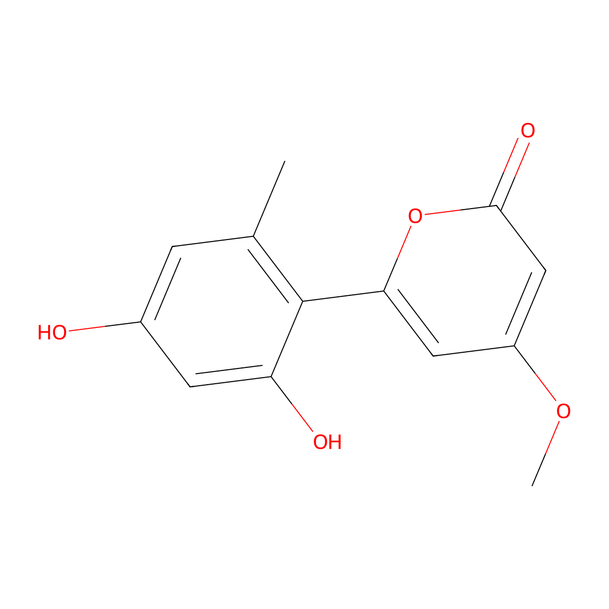 2H-Pyran-2-one, 6-(2,4-dihydroxy-6-methylphenyl)-4-methoxy- molecular structure, CAS 59163-53-0