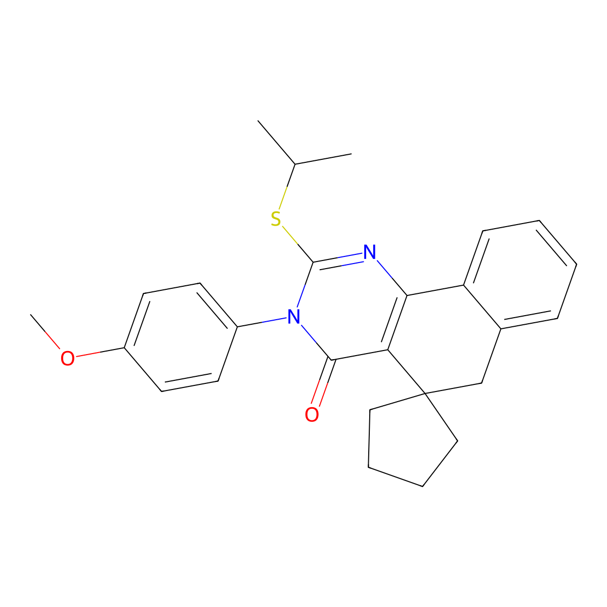 3-(4-methoxyphenyl)-2-propan-2-ylsulfanylspiro[6H-benzo[h]quinazoline-5,1'-cyclopentane]-4-one molecular structure, CAS 5917-13-5