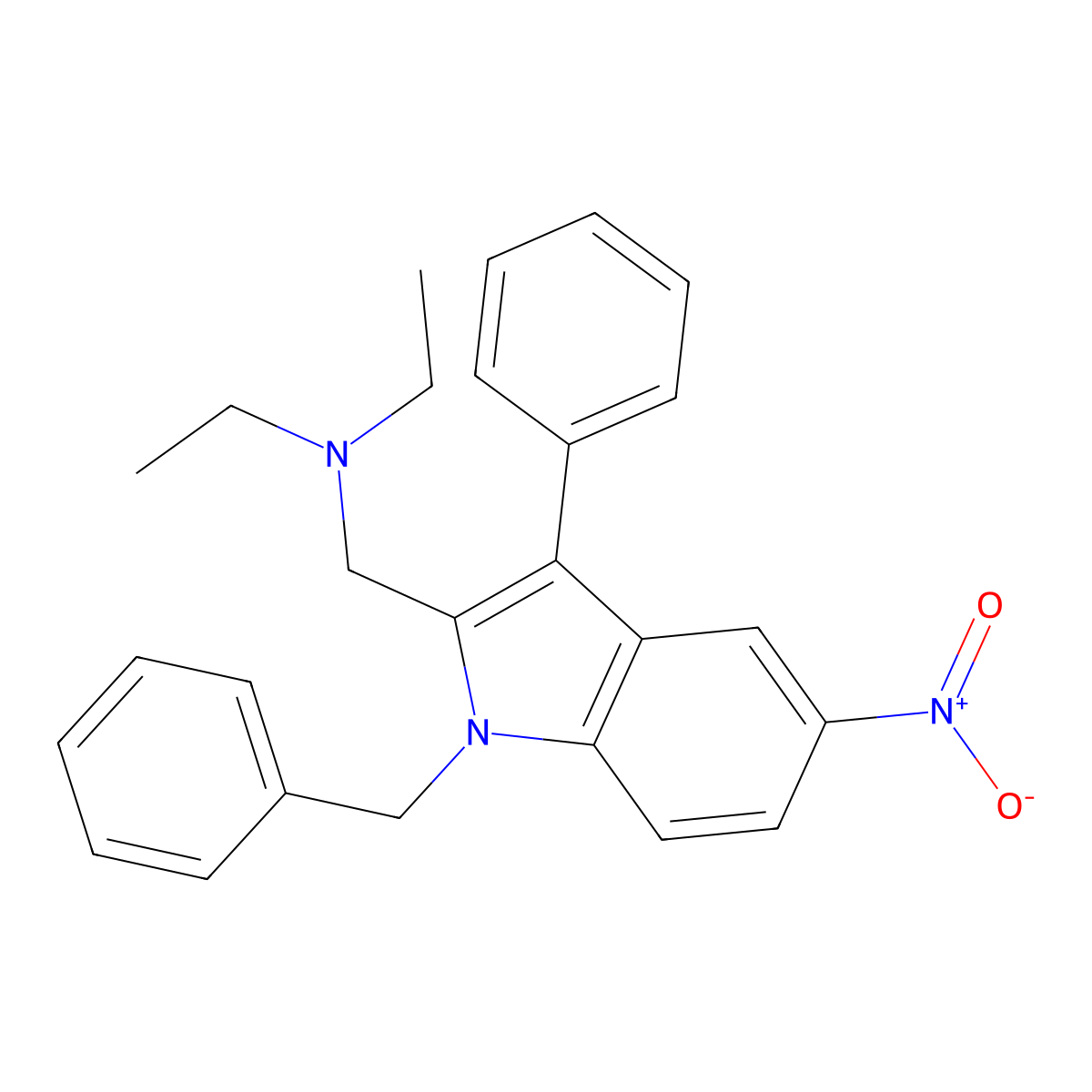 N-[(1-benzyl-5-nitro-3-phenyl-1H-indol-2-yl)methyl]-N-ethylethanamine molecular structure, CAS 5917-89-5