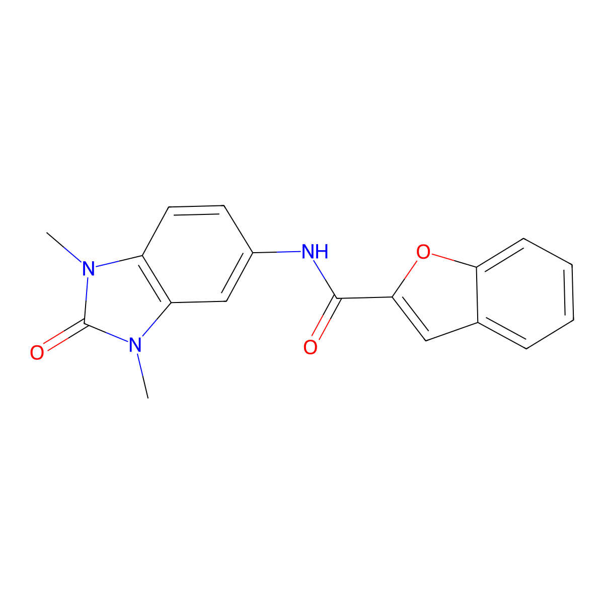 N-(1,3-dimethyl-2-oxo-5-benzimidazolyl)-2-benzofurancarboxamide molecular structure, CAS 591726-02-2