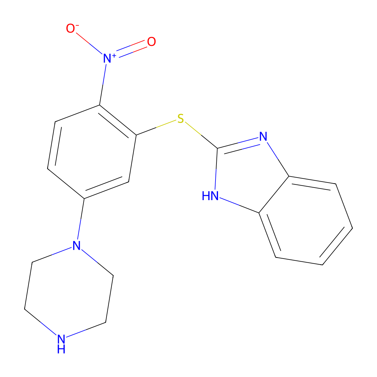 2-(2-nitro-5-piperazin-1-ylphenyl)sulfanyl-1H-benzimidazole molecular structure, CAS 591726-33-9