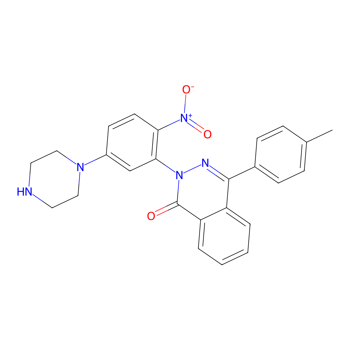 4-(4-Methylphenyl)-2-(2-nitro-5-piperazin-1-ylphenyl)phthalazin-1-one molecular structure, CAS 591726-43-1