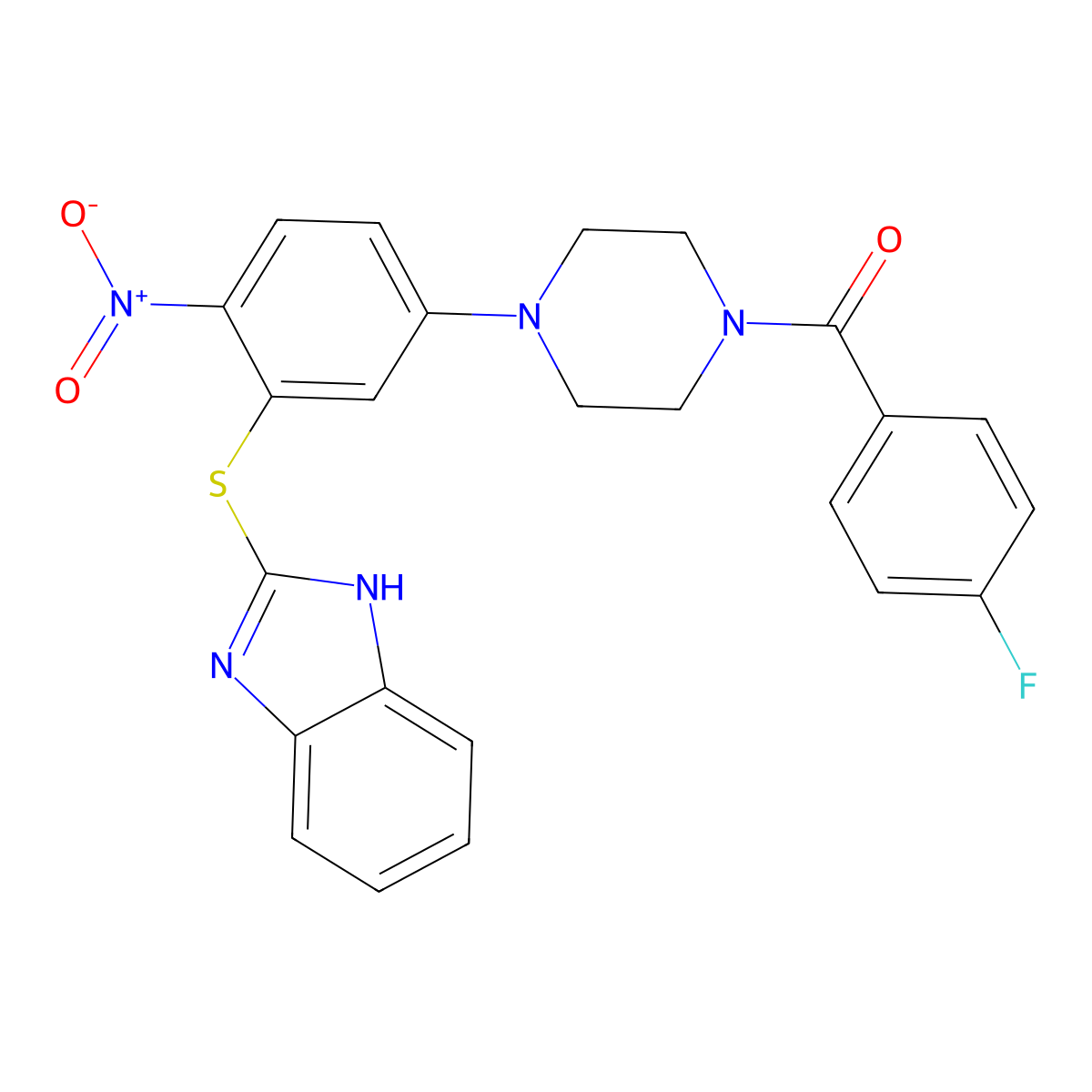 [4-[3-(1H-benzimidazol-2-ylsulfanyl)-4-nitrophenyl]piperazin-1-yl]-(4-fluorophenyl)methanone molecular structure, CAS 591726-47-5