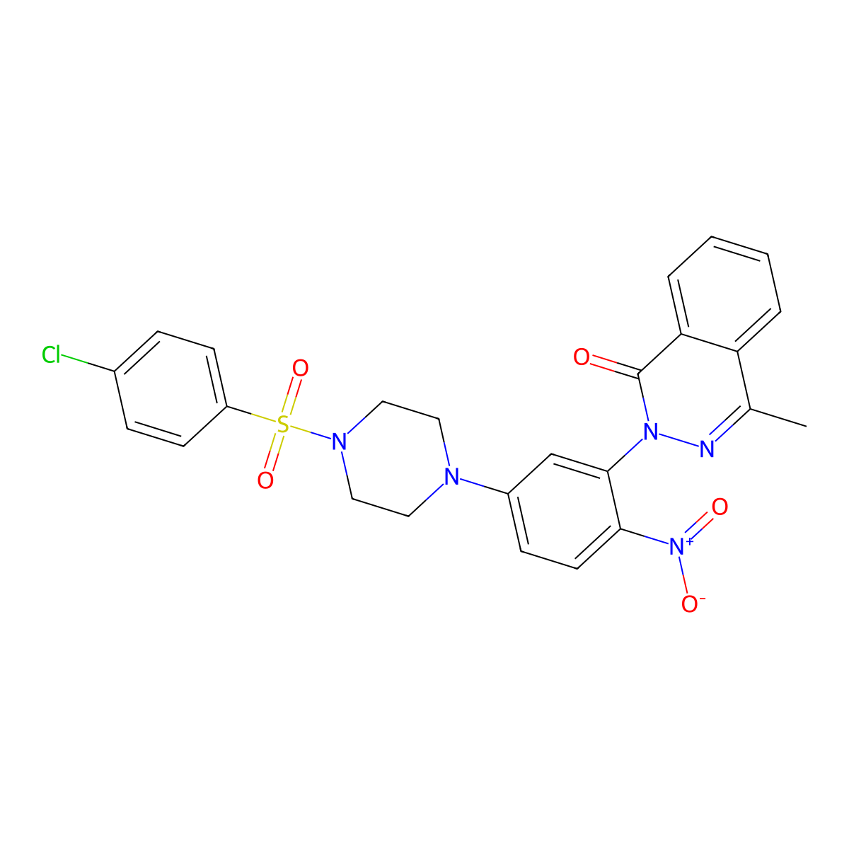 2-[5-[4-(4-Chlorophenyl)sulfonylpiperazin-1-yl]-2-nitrophenyl]-4-methylphthalazin-1-one molecular structure, CAS 591726-51-1