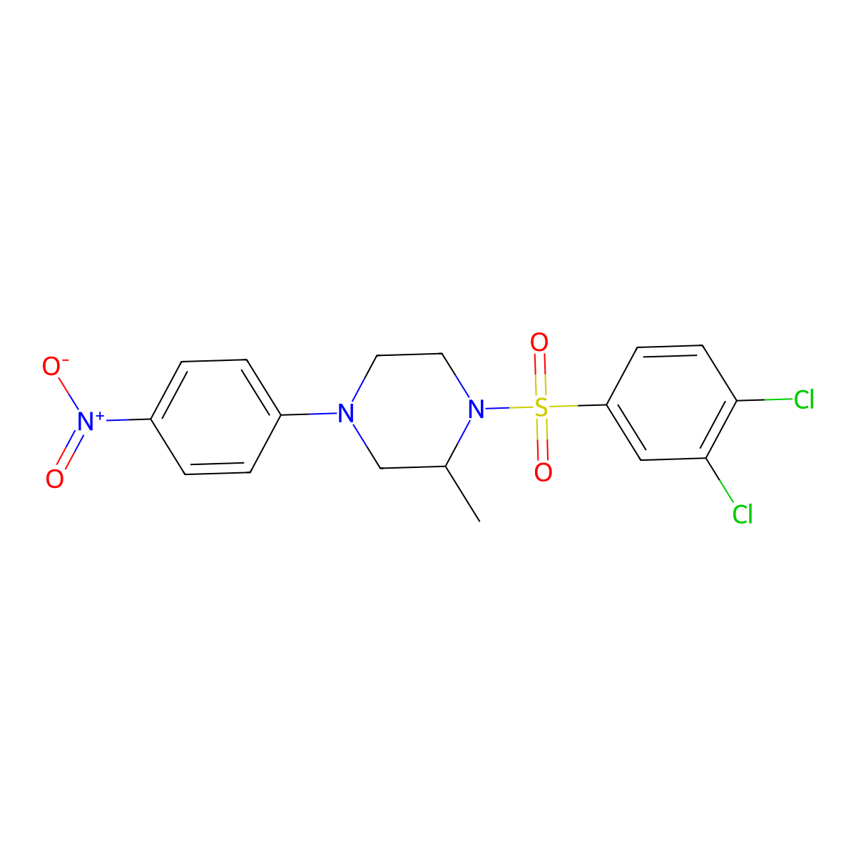 1-(3,4-Dichlorophenyl)sulfonyl-2-methyl-4-(4-nitrophenyl)piperazine molecular structure, CAS 591726-68-0