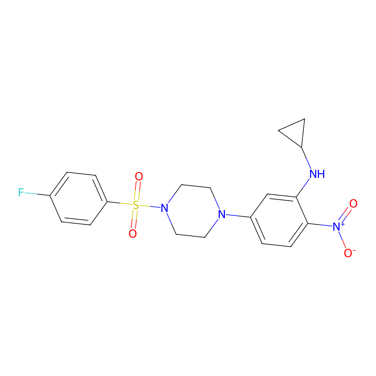 N-cyclopropyl-5-[4-(4-fluorophenyl)sulfonylpiperazin-1-yl]-2-nitroaniline molecular structure, CAS 591726-69-1