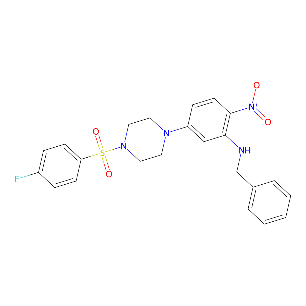 N-benzyl-5-[4-(4-fluorophenyl)sulfonylpiperazin-1-yl]-2-nitroaniline molecular structure, CAS 591726-70-4
