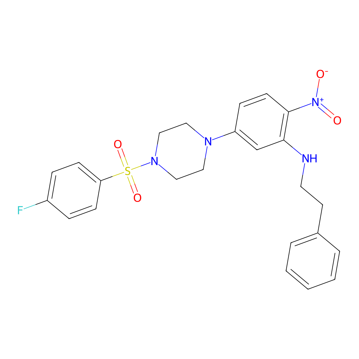 5-{4-[(4-fluorophenyl)sulfonyl]piperazin-1-yl}-2-nitro-N-(2-phenylethyl)aniline molecular structure, CAS 591726-72-6
