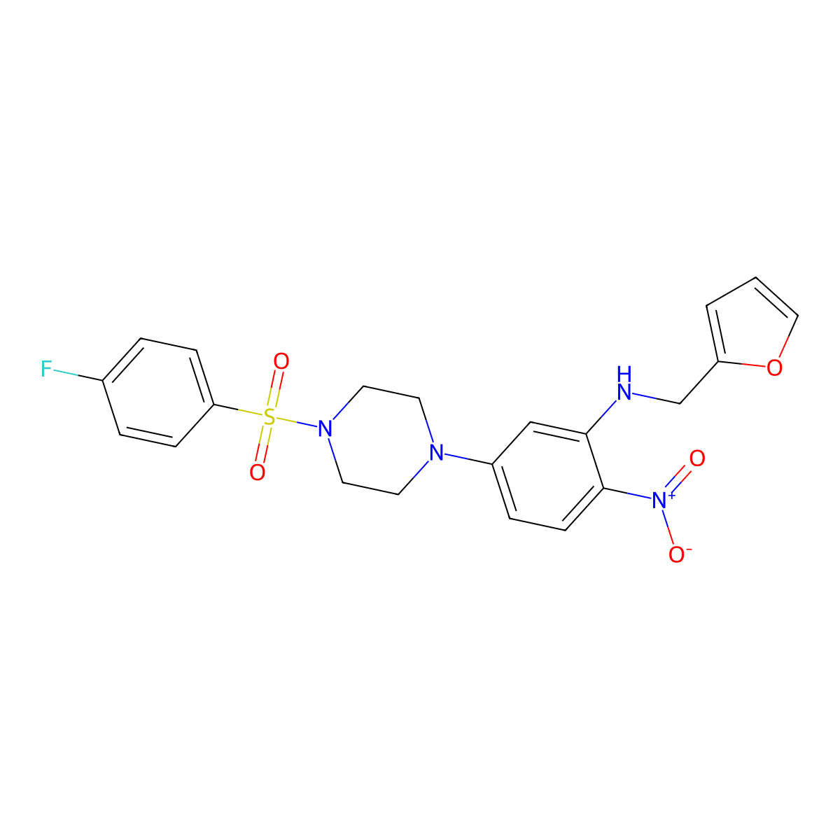 5-[4-(4-fluorophenyl)sulfonylpiperazin-1-yl]-N-(furan-2-ylmethyl)-2-nitroaniline molecular structure, CAS 591726-73-7