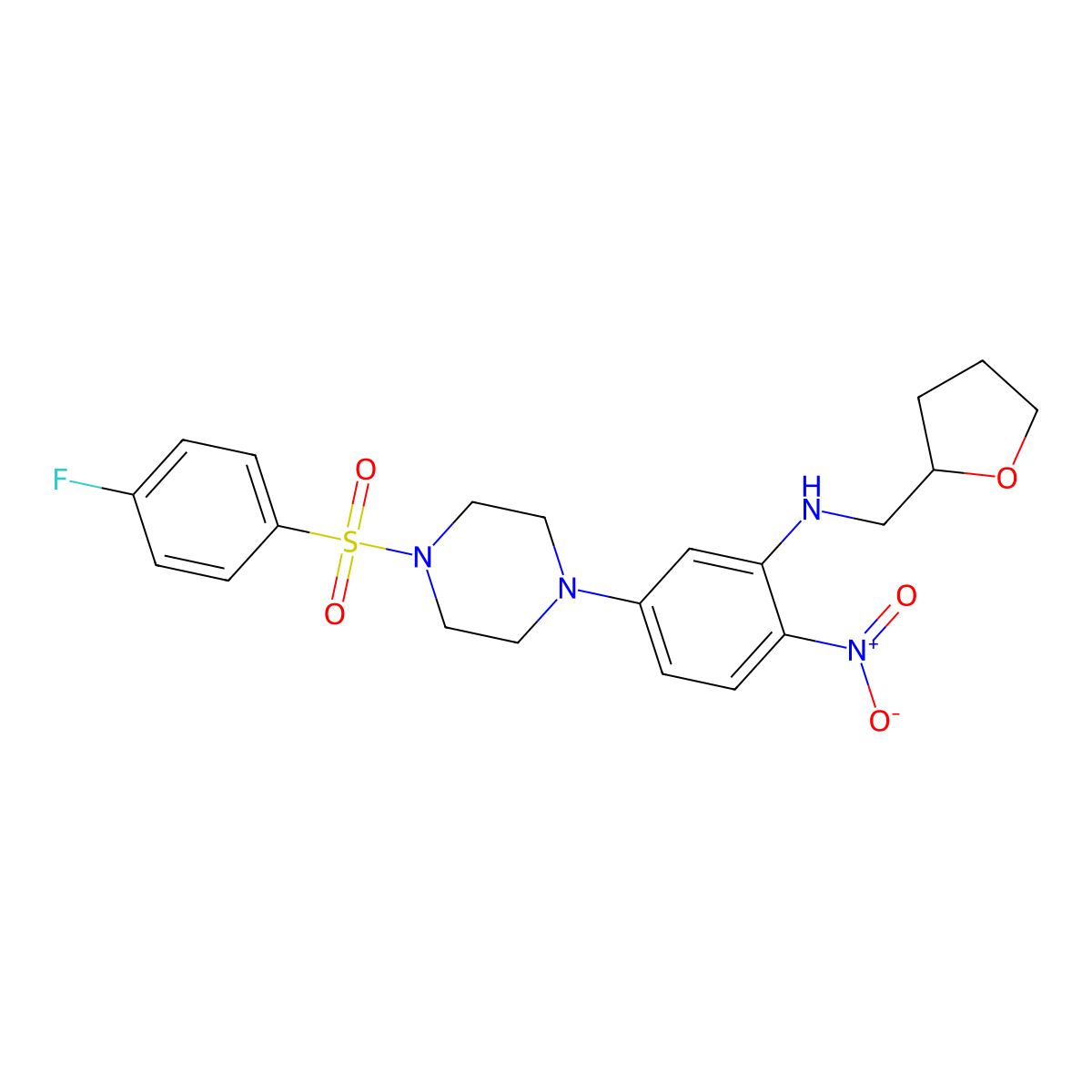5-[4-(4-fluorophenyl)sulfonylpiperazin-1-yl]-2-nitro-N-(oxolan-2-ylmethyl)aniline molecular structure, CAS 591726-74-8