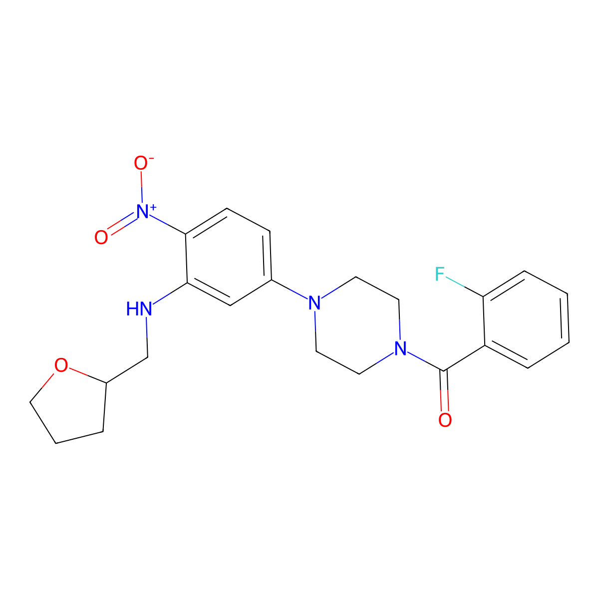 (2-Fluorophenyl)-[4-[4-nitro-3-(oxolan-2-ylmethylamino)phenyl]piperazin-1-yl]methanone molecular structure, CAS 591726-77-1