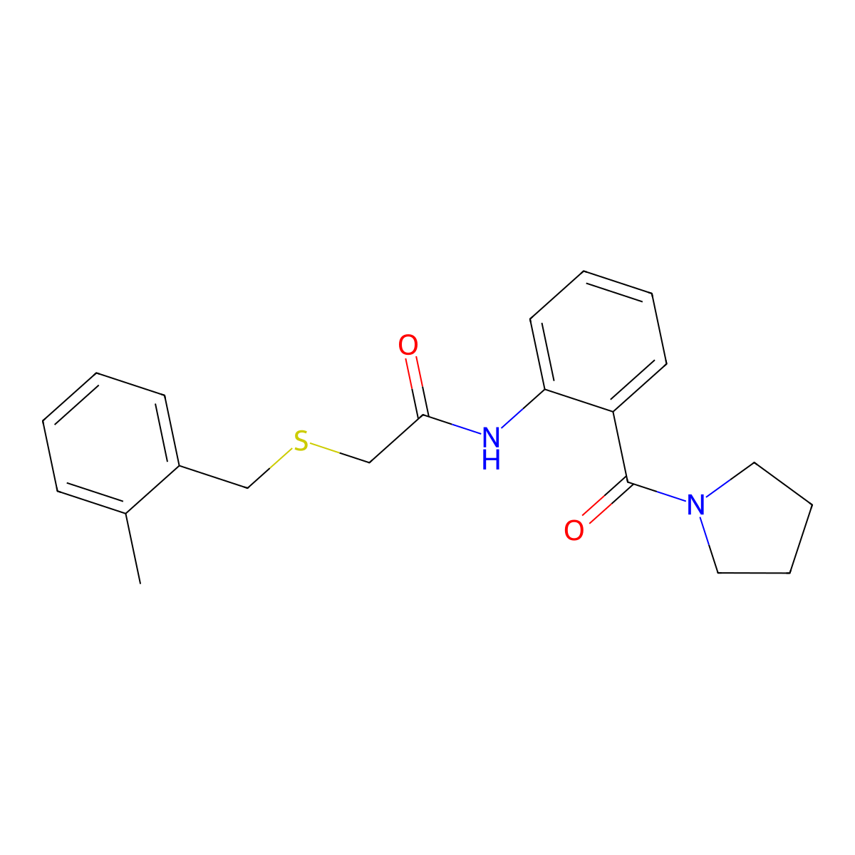 2-[(2-methylbenzyl)sulfanyl]-N-[2-(pyrrolidin-1-ylcarbonyl)phenyl]acetamide molecular structure, CAS 591727-57-0