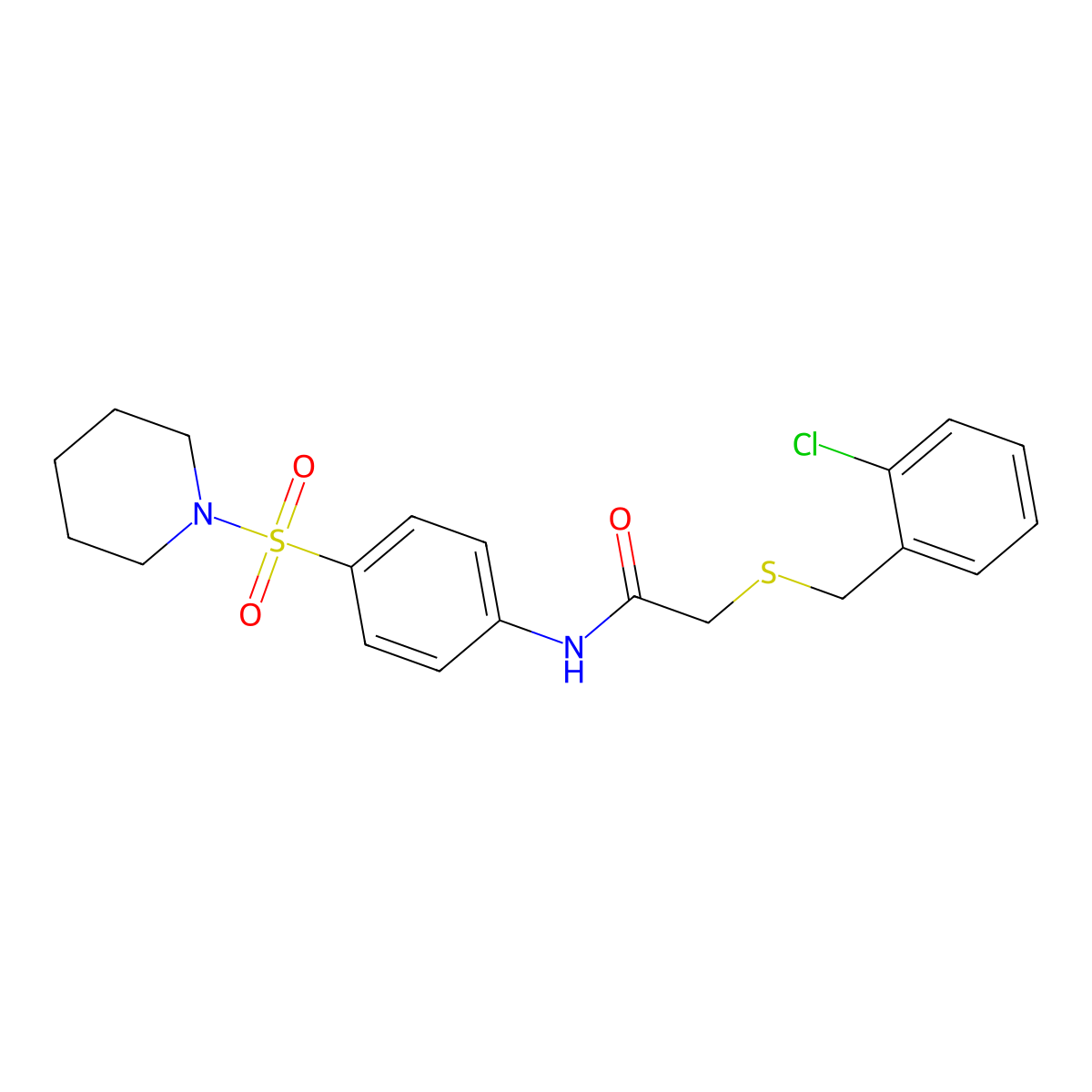 2-[(2-chlorophenyl)methylsulfanyl]-N-(4-piperidin-1-ylsulfonylphenyl)acetamide molecular structure, CAS 591727-85-4