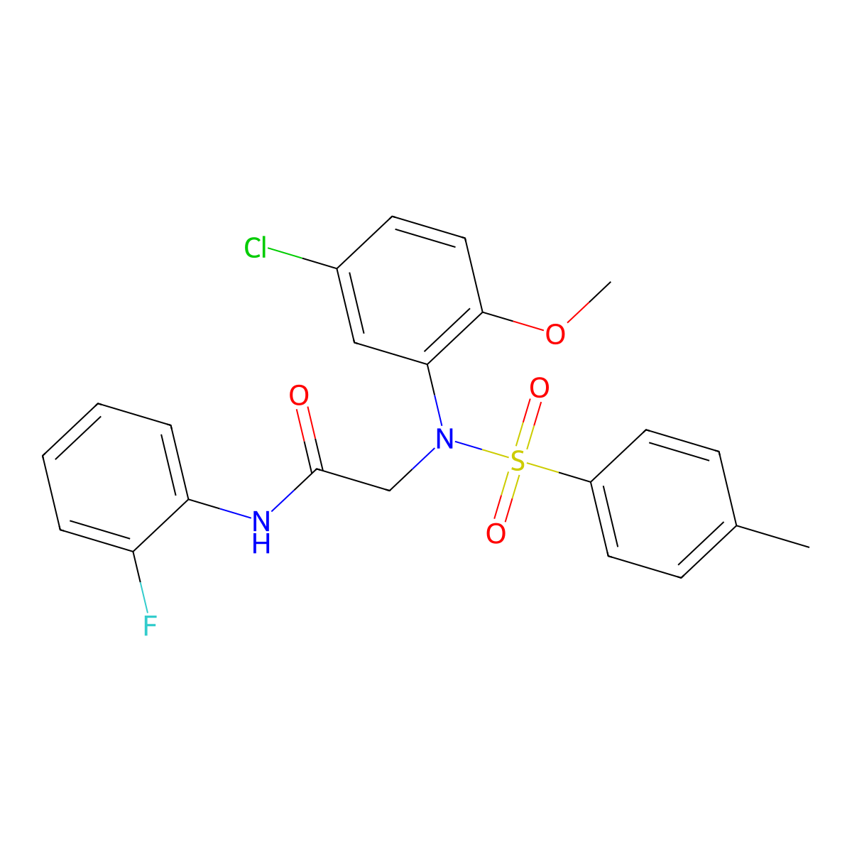 2-(5-chloro-2-methoxy-N-(4-methylphenyl)sulfonylanilino)-N-(2-fluorophenyl)acetamide molecular structure, CAS 591728-20-0