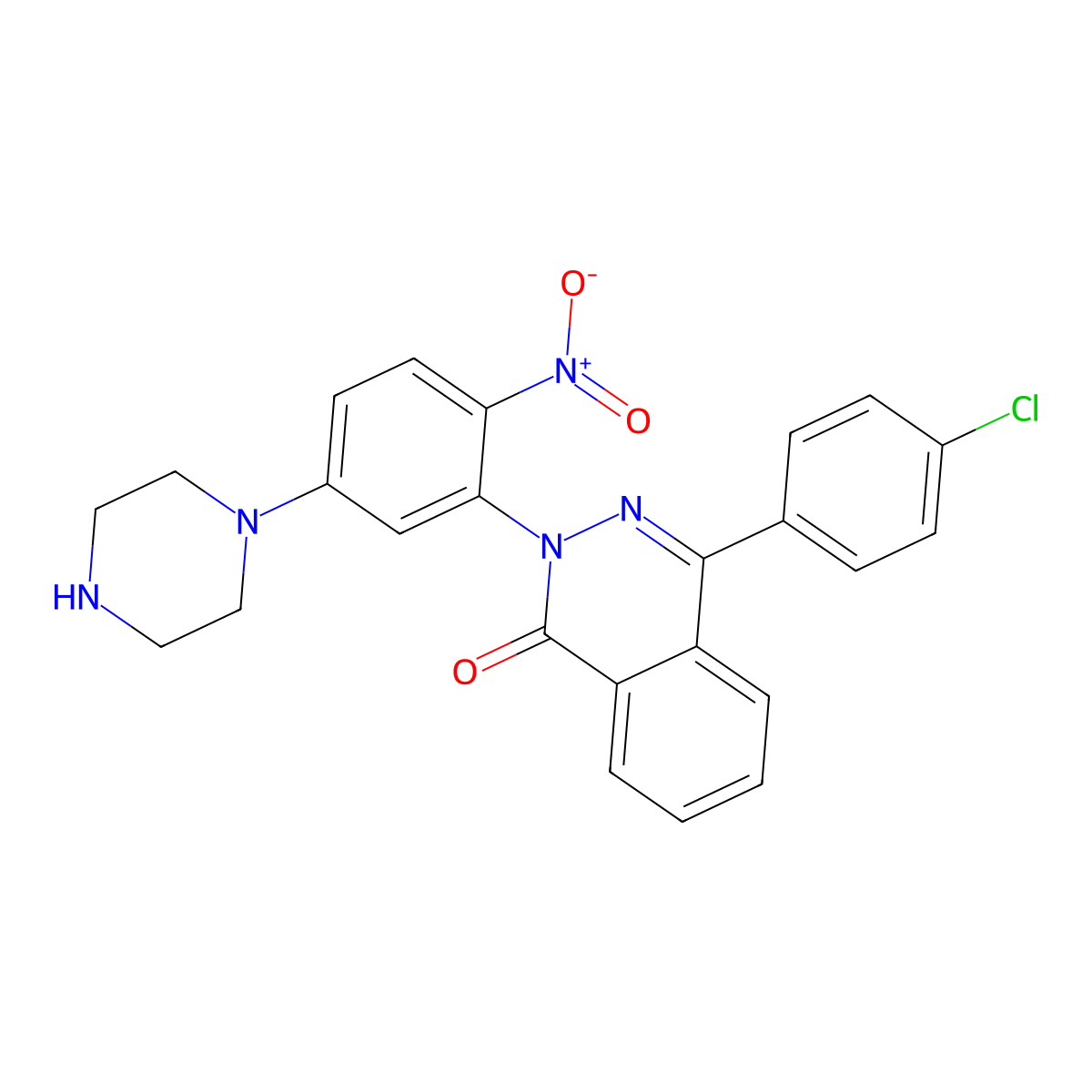 4-(4-Chlorophenyl)-2-(2-nitro-5-piperazin-1-ylphenyl)phthalazin-1-one molecular structure, CAS 591735-73-8