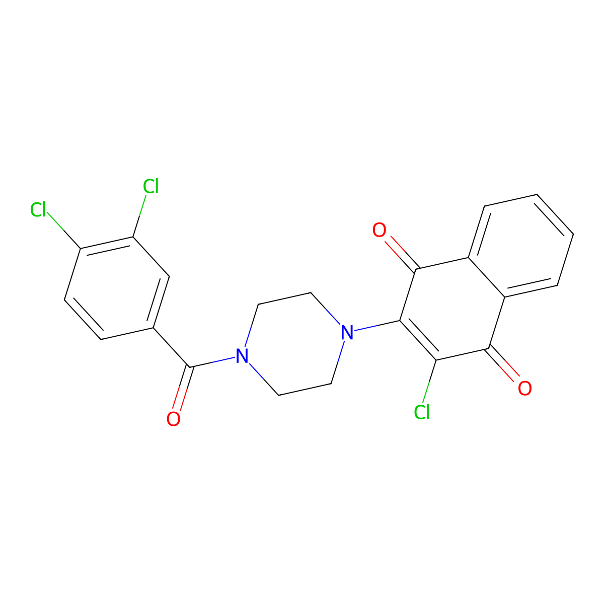 2-Chloro-3-[4-(3,4-dichlorobenzoyl)piperazin-1-yl]naphthalene-1,4-dione molecular structure, CAS 591736-10-6
