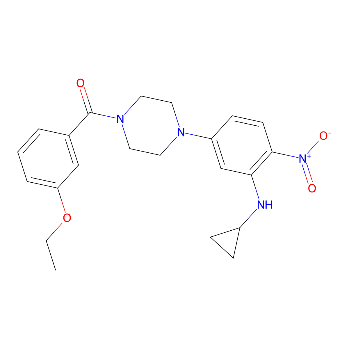 [4-[3-(Cyclopropylamino)-4-nitrophenyl]piperazin-1-yl]-(3-ethoxyphenyl)methanone molecular structure, CAS 591736-19-5