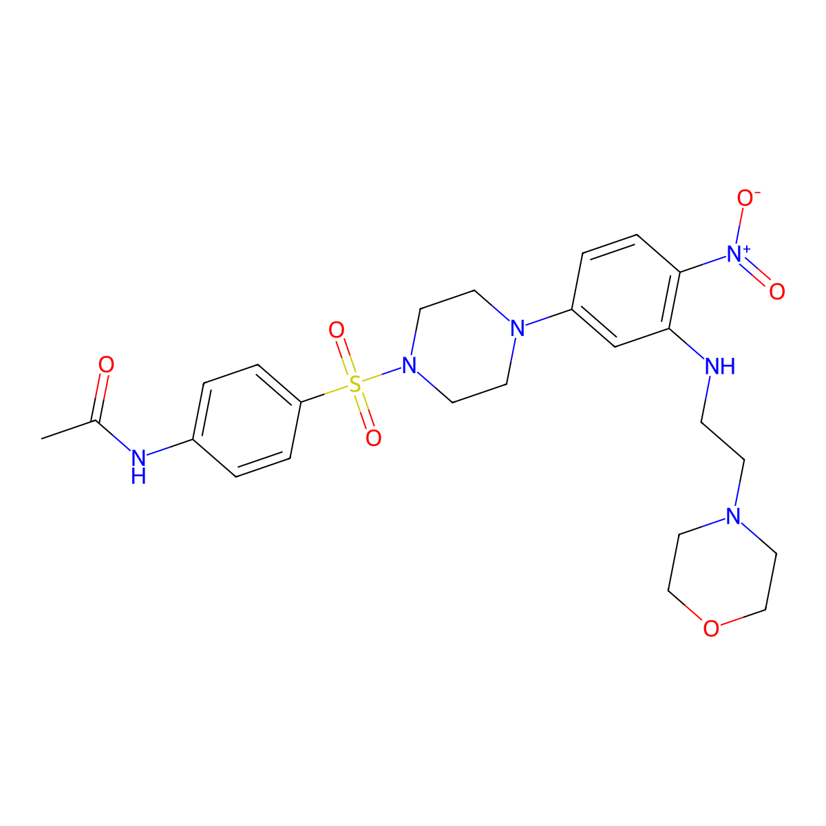N-[4-[4-[3-(2-morpholin-4-ylethylamino)-4-nitrophenyl]piperazin-1-yl]sulfonylphenyl]acetamide molecular structure, CAS 591736-33-3