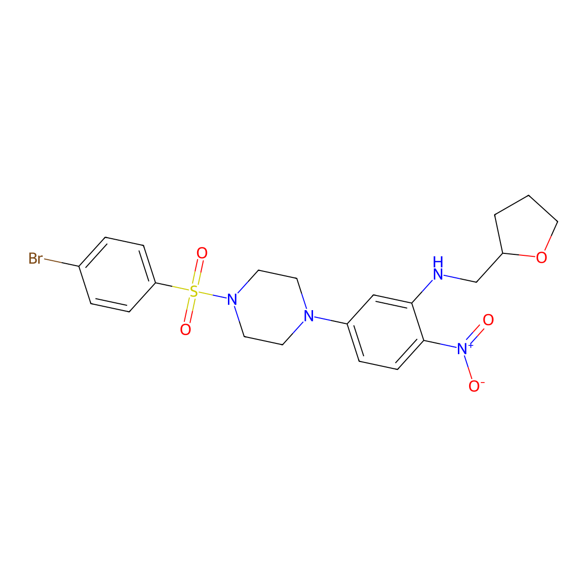 5-[4-(4-bromophenyl)sulfonylpiperazin-1-yl]-2-nitro-N-(oxolan-2-ylmethyl)aniline molecular structure, CAS 591736-42-4