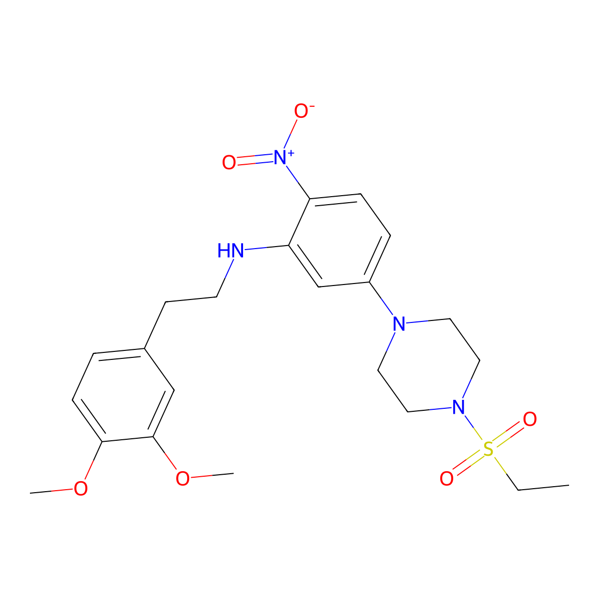 N-[2-(3,4-dimethoxyphenyl)ethyl]-5-(4-ethylsulfonylpiperazin-1-yl)-2-nitroaniline molecular structure, CAS 591736-43-5