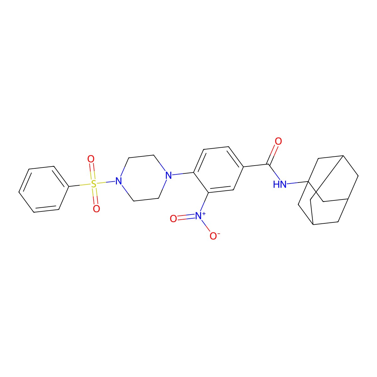 N-(1-adamantyl)-4-[4-(benzenesulfonyl)piperazin-1-yl]-3-nitrobenzamide molecular structure, CAS 591736-52-6